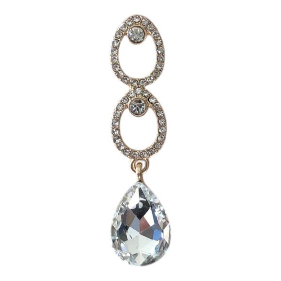 Saks Fifth Avenue NWT Gold Tone Shiny Rhinestones Triple Teardrop Earrings - Picture 7 of 10